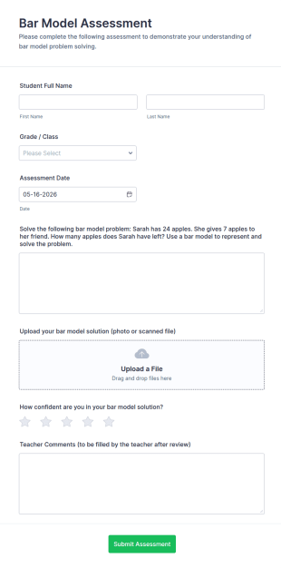 Bar Model Assessment Form Template