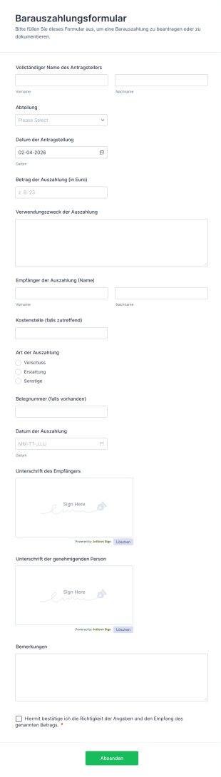 Barauszahlungsformular
