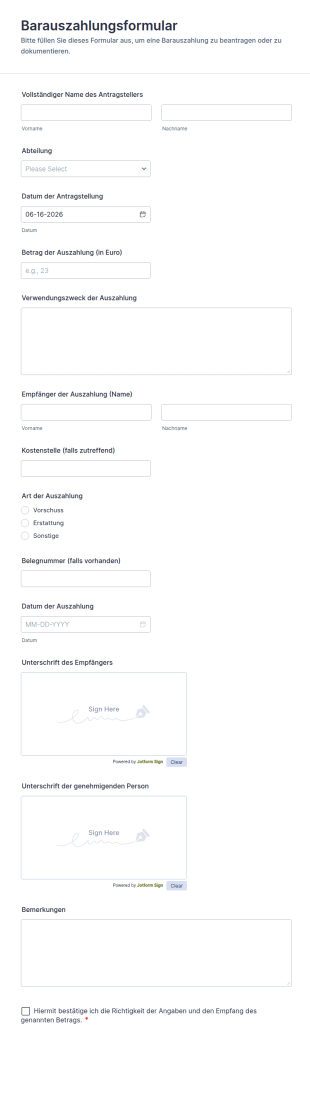 Barauszahlungsformular