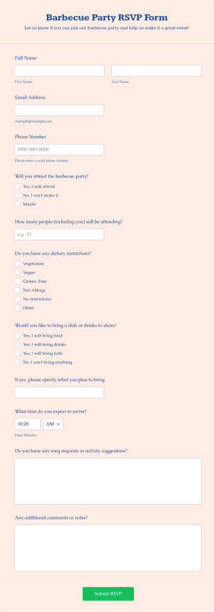 Barbecue Party RSVP Form Template