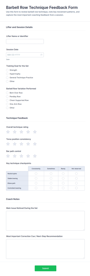 Barbell Row Technique Feedback Form Template