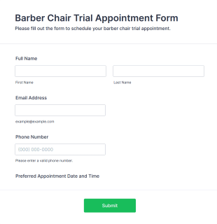 Barber Chair Trial Appointment Form Template