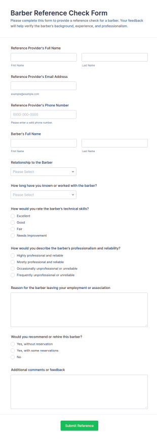 Barber Reference Check Form Template