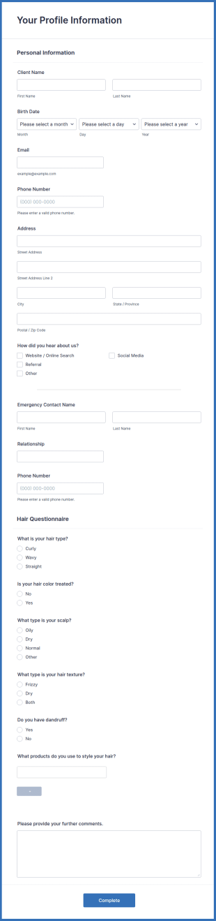 Barber Shop Client Intake Form Template