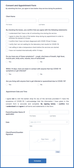Barber Shop Consent And Appointment Form Template