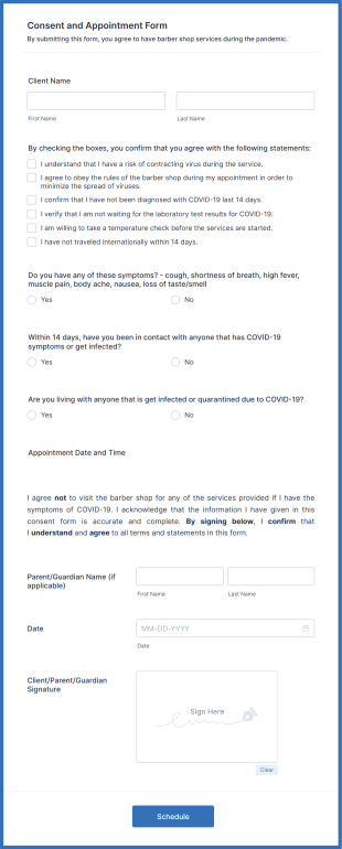 Barber Shop Consent And Appointment Form Template