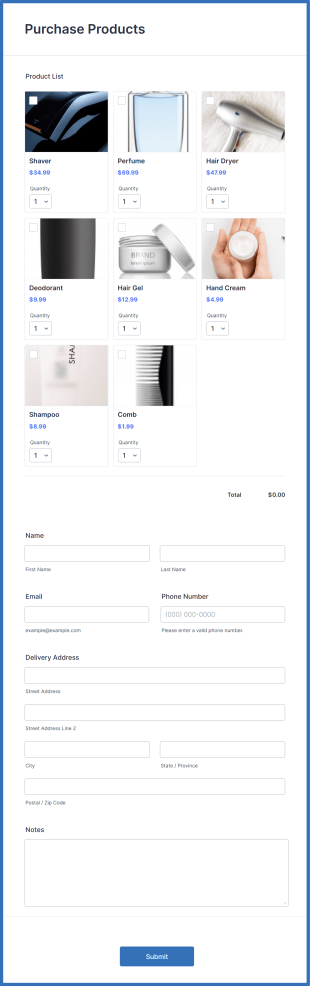 Barber Shop Products Order Form Template