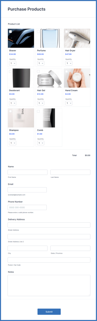 Barber Shop Products Order Form Template