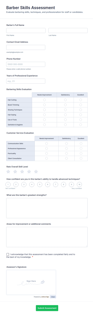 Barber Skills Assessment Form Template
