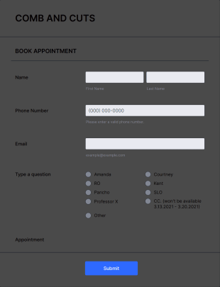 Barbers Form Template