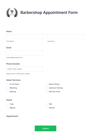 Barbershop Appointment Form Template
