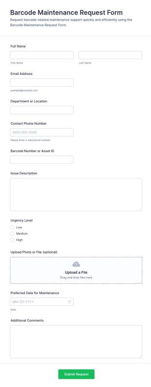 Barcode Maintenance Request Form Template