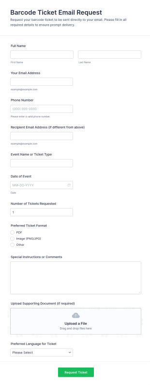 Barcode Ticket Email Request Form Template