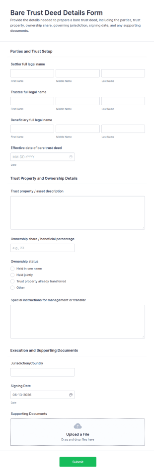 Bare Trust Deed Details Form Template