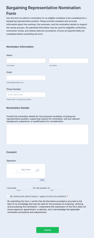 Bargaining Representative Nomination Form Template
