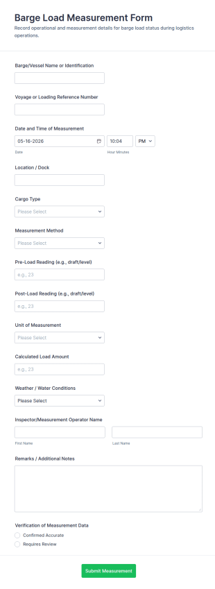 Barge Load Measurement Form Template