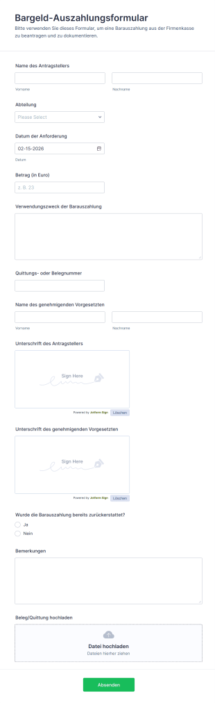 Bargeld Auszahlungsformular