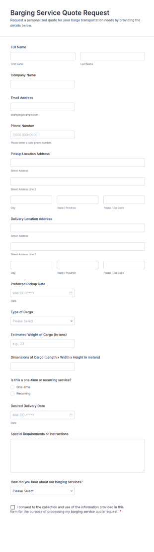 Barging Service Quote Request Form Template