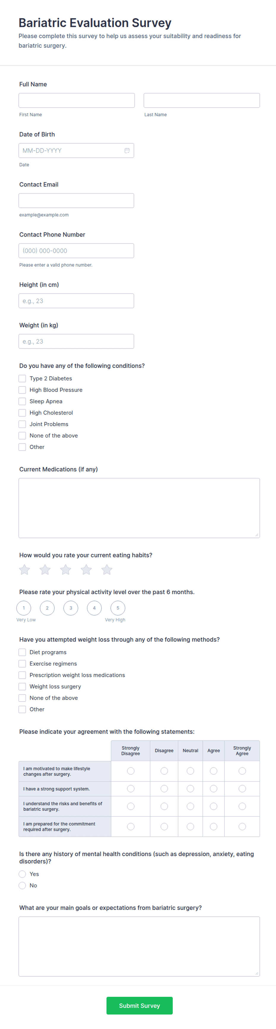 Bariatric Evaluation Survey Form Template | Jotform