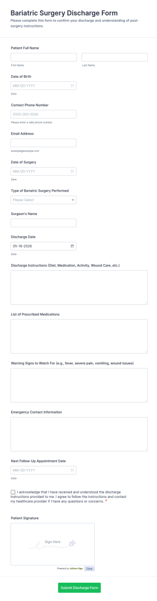 Bariatric Surgery Discharge Form Template