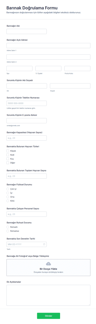 Barınak Doğrulama Form Şablonu