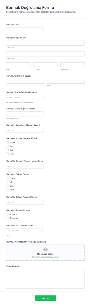 Barınak Doğrulama Form Şablonu