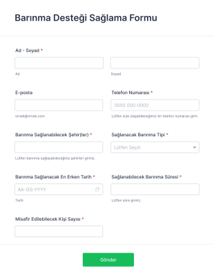 Barınma Desteği Sağlama Form Şablonu