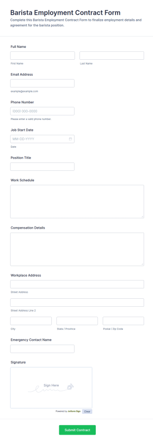 Barista Employment Contract Form Template