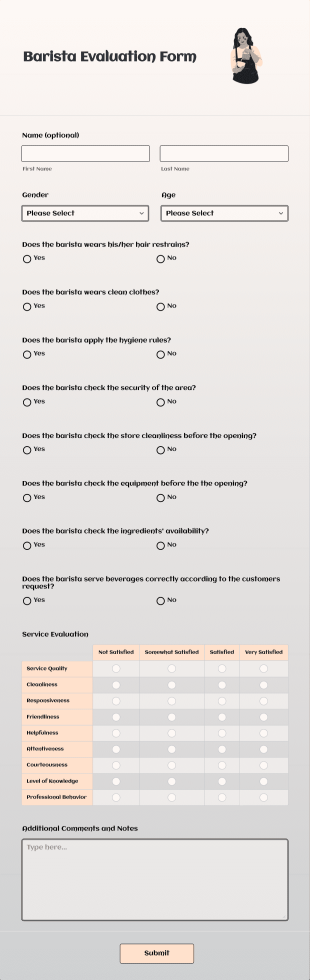 Barista Evaluation Form Template
