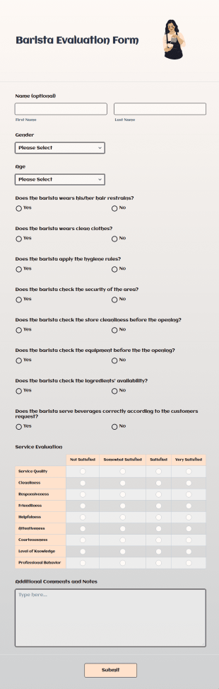 Barista Evaluation Form Template
