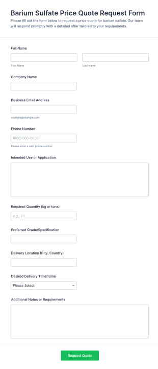 Barium Sulfate Price Quote Request Form Template