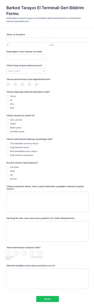 Barkod Tarayıcı Geri Bildirim Anketi Form Şablonu