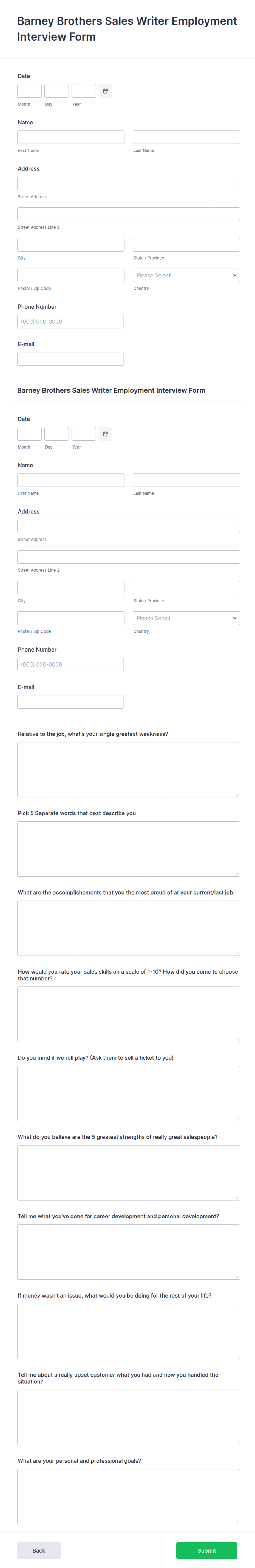 Sales Employment Interview Form Template | Jotform
