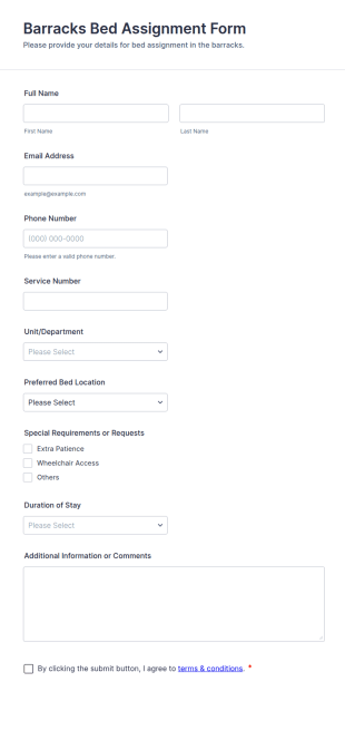 Barracks Bed Assignment Form Template