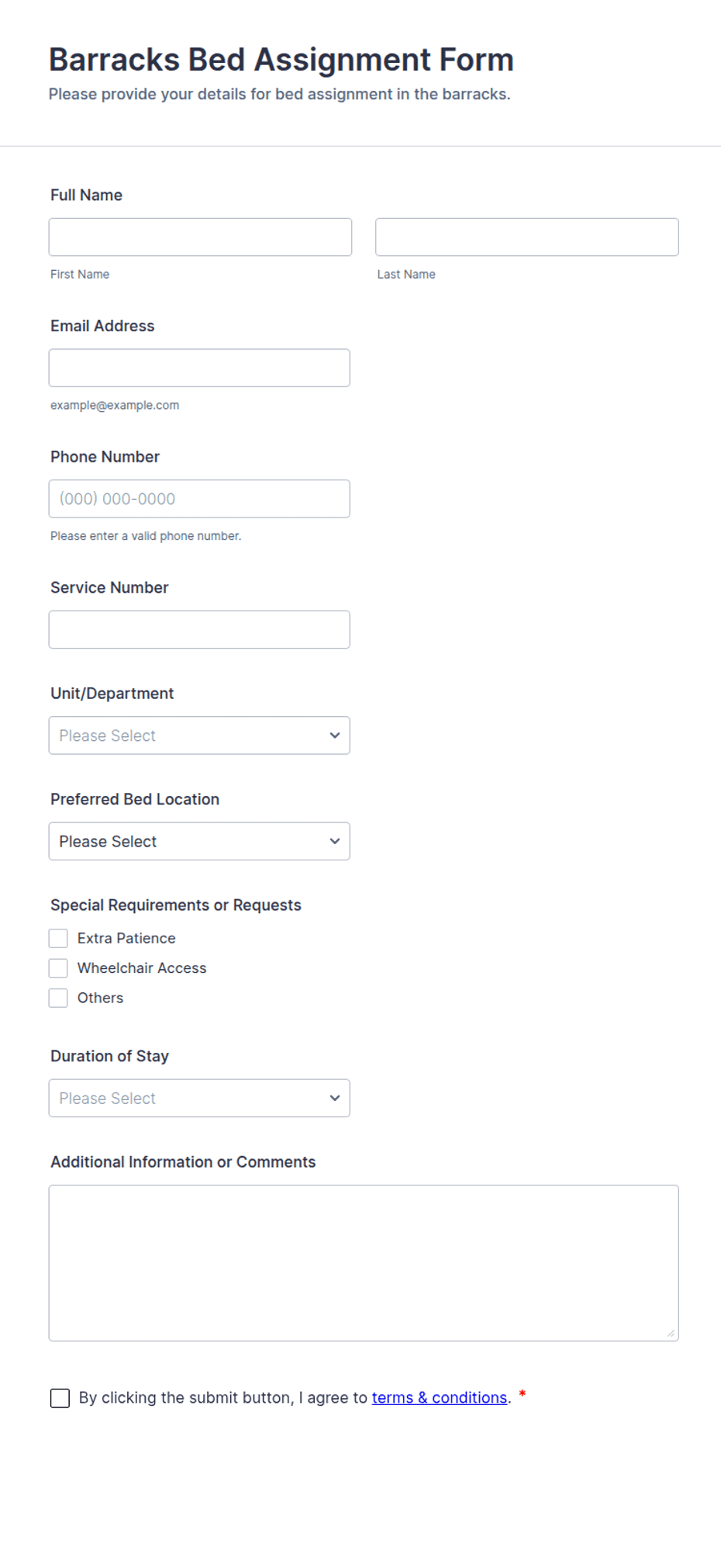 Barracks Roster 11th Ada Template.pdf Barracks Bed Assignment Form Template | Jotform
