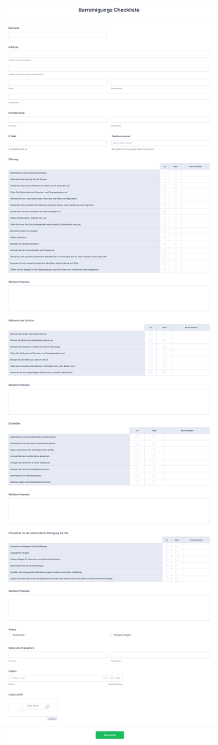 Barreinigungs Checkliste