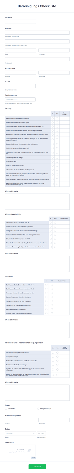 Barreinigungs Checkliste