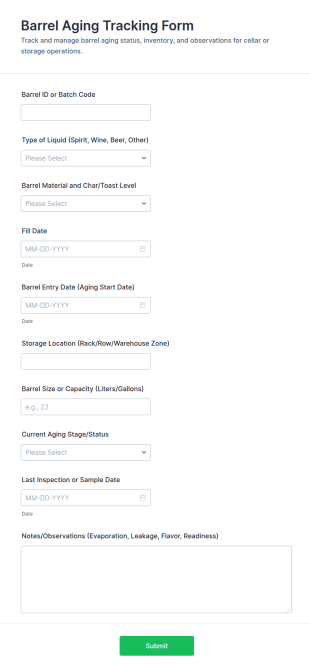 Barrel Aging Tracking Form Template