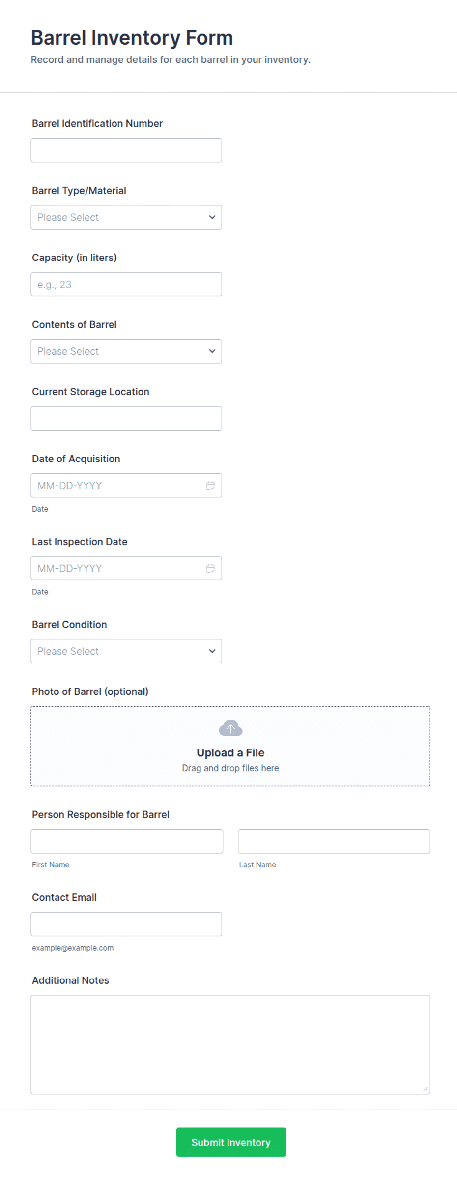 Barrel Inventory Form Template | Jotform