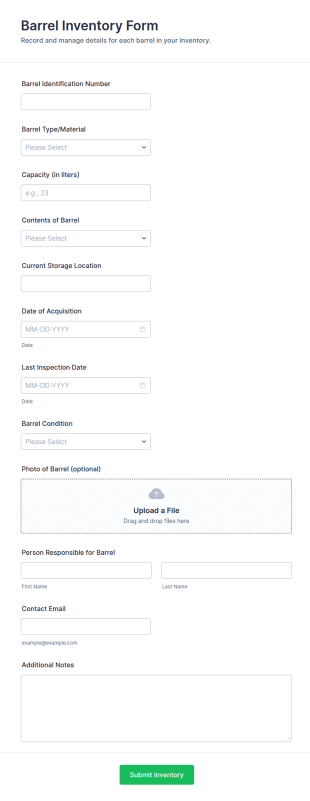 Barrel Inventory Form Template