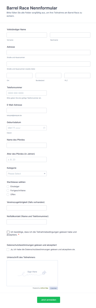Barrel Race Nennformular