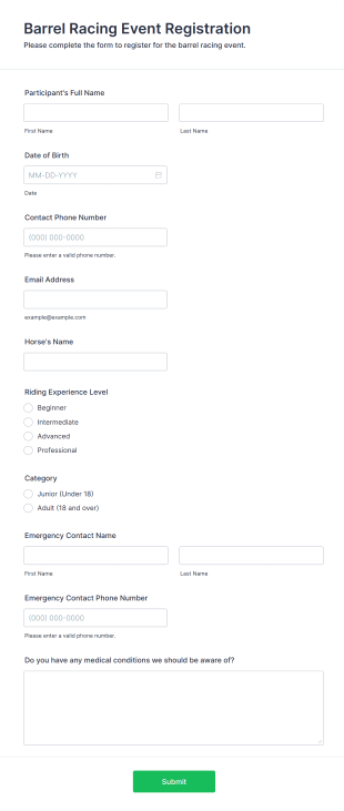 Barrel Racing Event Registration Form Template