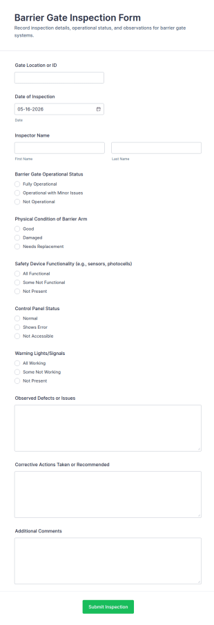 Barrier Gate Inspection Form Template