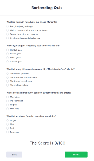 Bartending Quiz Form Template