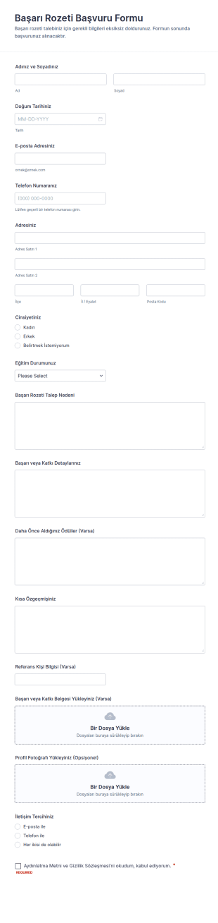 Başarı Rozeti Teslim Form Şablonu