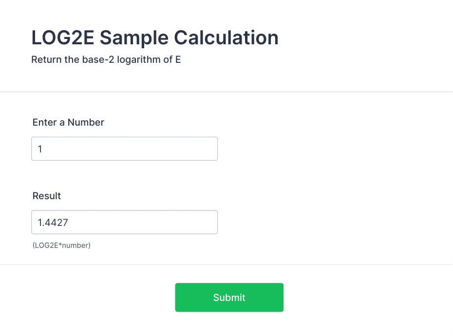 Base-2 logarithm of E (LOG2E) Calculation Form Template | Jotform
