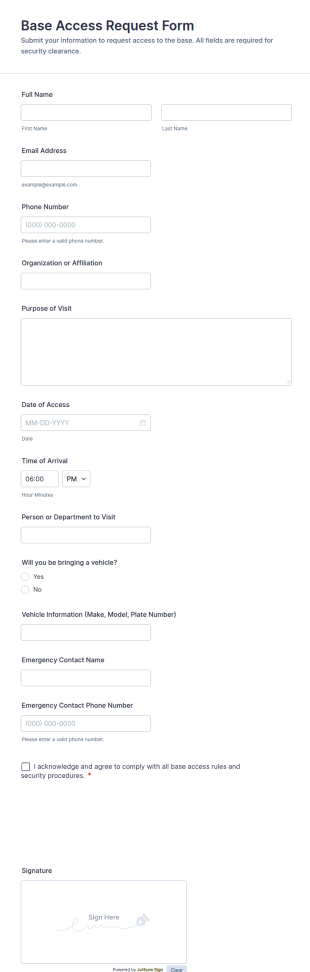 Base Access Request Form Template