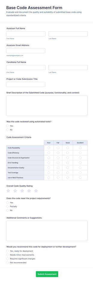 Base Code Assessment Form Template