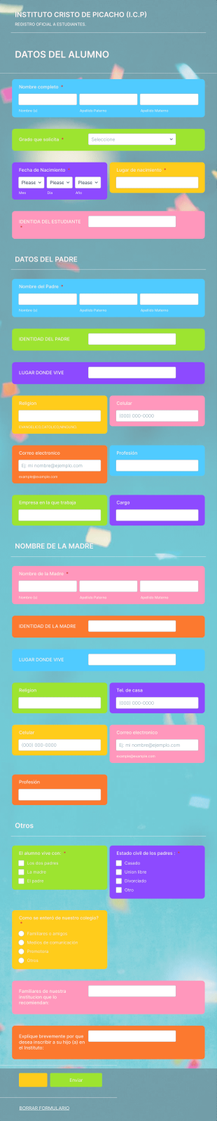 Base De Datos Estudiantes Form Template