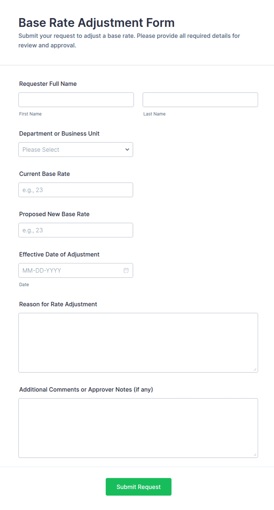 Base Rate Adjustment Form Template | Jotform